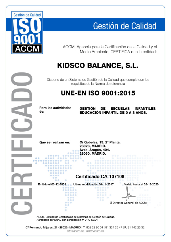 Kidsco - Certificado de Calidad ISO 9001