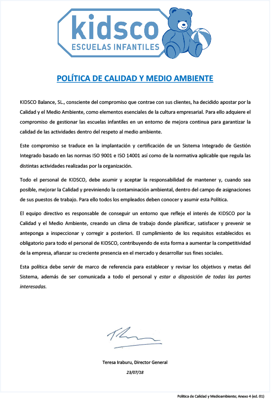 Kidsco - Politica del Sistema Integral de Gestión